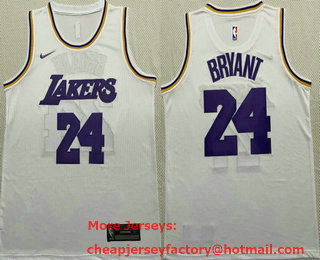 Men's Los Angeles Lakers #24 Kobe Bryant White With Purple Name Stitched NBA Nike Swingman Jersey