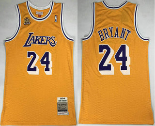 Men's Los Angeles Lakers #24 Kobe Bryant With 60TH Patch AU Yellow Throwback Jersey TOP
