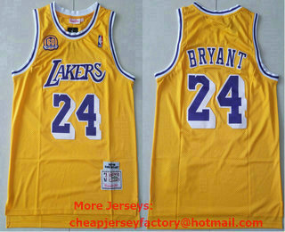 Men's Los Angeles Lakers #24 Kobe Bryant With 60TH Patch Revolution 30 Swingman Yellow Throwback Jersey