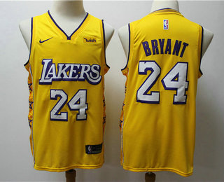 Men's Los Angeles Lakers #24 Kobe Bryant Yellow 2020 Nike City Edition Swingman Jersey With The Sponsor Logo