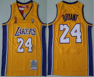 Men's Los Angeles Lakers #24 Kobe Bryant Yellow Champion Patch 2008-09 Hardwood Classics Soul Swingman Throwback Jersey