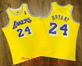 Men's Los Angeles Lakers #24 Kobe Bryant Yellow Gold NBA logo 2008-09 Hardwood Classics Soul AU Throwback Jersey
