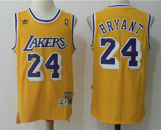 Men's Los Angeles Lakers #24 Kobe Bryant Yellow Hardwood Classics Soul Swingman Throwback Jersey