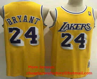 Men's Los Angeles Lakers #24 Kobe Bryant Yellow Purple Name 2008-09 Hardwood Classics Soul Swingman Throwback Jersey