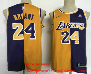 Men's Los Angeles Lakers #24 Kobe Bryant Yellow Purple Two Tone Stitched Jersey With Sponsor
