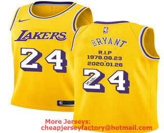 Men's Los Angeles Lakers #24 Kobe Bryant Yellow R.I.P Signature Swingman Jersey