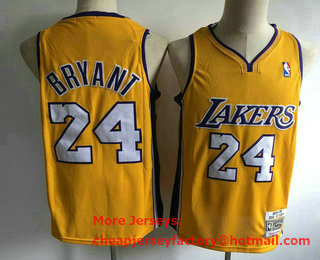 Men's Los Angeles Lakers #24 Kobe Bryant Yellow V Neck 2008-09 Hardwood Classics Soul Swingman Throwback Jersey