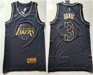 Men's Los Angeles Lakers #3 Anthony Davis Black Golden Edition Nike Swingman Jersey