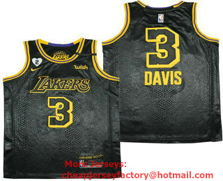 Men's Los Angeles Lakers #3 Anthony Davis Black NEW 2021 Nike City Edition Wish and Heart Stitched Jersey 01