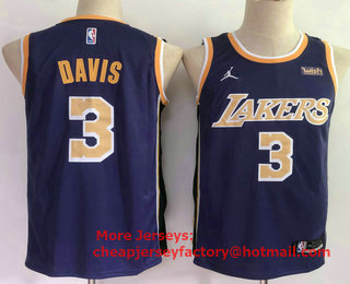 Men's Los Angeles Lakers #3 Anthony Davis Purple 2021 Brand Jordan Swingman Stitched NBA Jersey With NEW Sponsor Logo