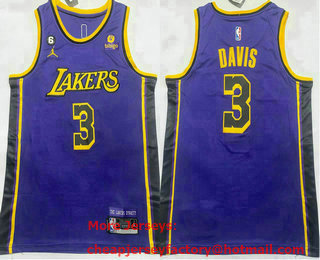 Men's Los Angeles Lakers #3 Anthony Davis Purple Statement 6 Patch Icon Sponsor Swingman Jersey