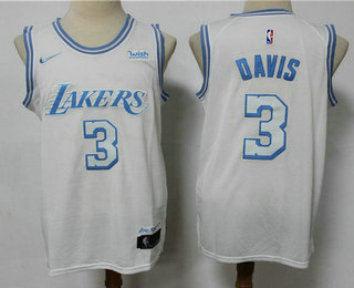 Men's Los Angeles Lakers #3 Anthony Davis White NEW 2021 Nike City Edition Stitched Jersey With NEW Sponsor Logo