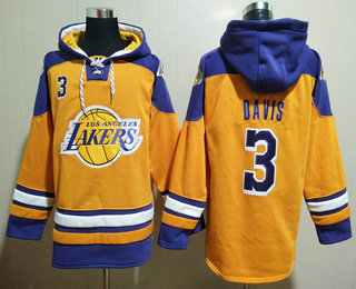 Men's Los Angeles Lakers #3 Anthony Davis Yellow Ageless Must Have Lace Up Pullover Hoodie