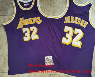 Men's Los Angeles Lakers #32 Magic Johnson 1984-85 Purple Hardwood Classics Soul AU Throwback Jersey