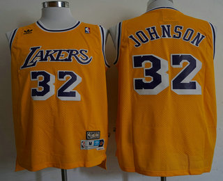 Men's Los Angeles Lakers #32 Magic Johnson Yellow Swingman Throwback Jersey