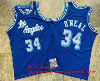 Men's Los Angeles Lakers #34 Shaquille O'Neal Blue 1996-97 Hardwood Classics Soul AU Throwback Jersey