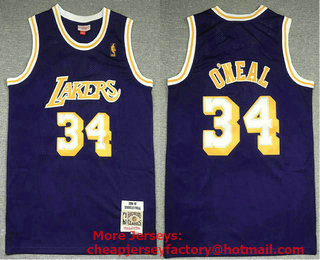 Men's Los Angeles Lakers #34 Shaquille O'Neal Purple 1996-97 Hardwood Classics Soul Swingman Throwback Jersey