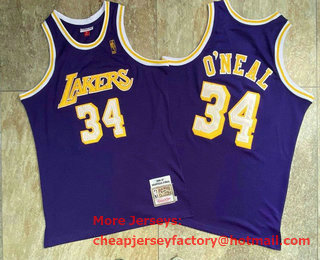Men's Los Angeles Lakers #34 Shaquille O'neal 1996-97 Purple Hardwood Classics Soul AU Throwback Jersey