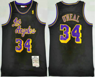 Men's Los Angeles Lakers #34 Shaquille ONeal Black 1996-97 Hardwood Classics Soul Swingman Throwback Jersey