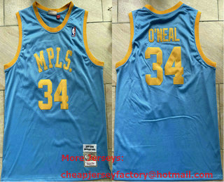 Men's Los Angeles Lakers #34 Shaquille ONeal MPLS Blue Hardwood Classics Soul Swingman Throwback Jersey