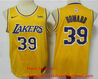 Men's Los Angeles Lakers #39 Dwight Howard Yellow 2021 Nike Swingman Stitched NBA Jersey With Sponsor Logo