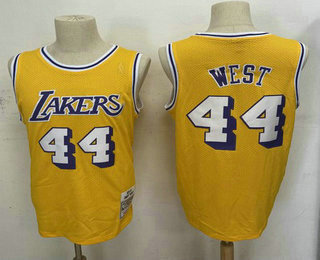 Men's Los Angeles Lakers #44 Jerry West Yellow Hardwood Classics Soul Swingman Throwback Jersey