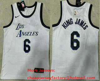 Men's Los Angeles Lakers #6 King James White 2022 Nike Swingman Throwback Stitched Jersey