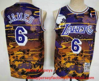 Men's Los Angeles Lakers #6 LeBron James 2007-08 Yellow Blue Hardwood Classics Soul Fashion Throwback Jersey 11