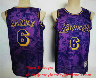 Men's Los Angeles Lakers #6 LeBron James 2022 Purple Lunar New Year Tiger HWC Stitched Basketball Jersey