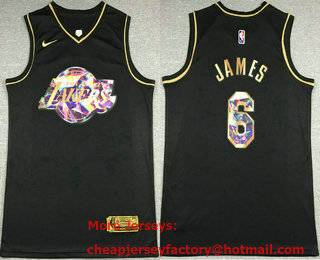 Men's Los Angeles Lakers #6 LeBron James Black Golden Edition 75th Diamon Nike Swingman Stitched Jersey