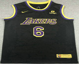Men's Los Angeles Lakers #6 LeBron James Black Nike Swingman 2022 Earned Edition Stitched Jersey With NEW Sponsor