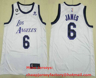 Men's Los Angeles Lakers #6 LeBron James King James White 6 Patch Icon Sponsor Swingman Jersey