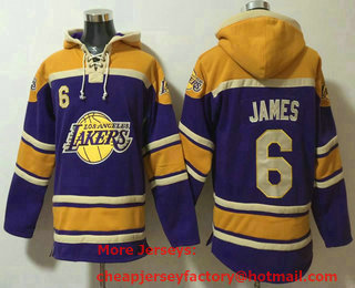 Men's Los Angeles Lakers #6 LeBron James NEW Purple Pocket Stitched NBA Pullover Hoodie