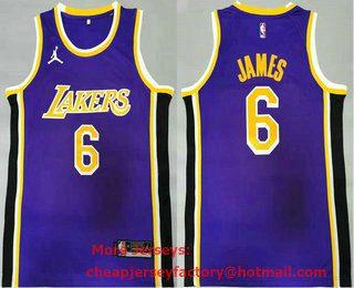 Men's Los Angeles Lakers #6 LeBron James Purple 2021 Brand Jordan Swingman Stitched NBA Jersey