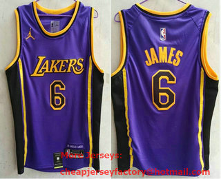 Men's Los Angeles Lakers #6 LeBron James Purple 2022 Jordan  Swingman Stitched Jersey