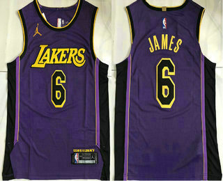 Men's Los Angeles Lakers #6 LeBron James Purple 2022 Jordan AU Stitched Jersey TOP