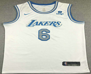 Men's Los Angeles Lakers #6 LeBron James White 2022 Nike City Edition Stitched Jersey With NEW Sponsor
