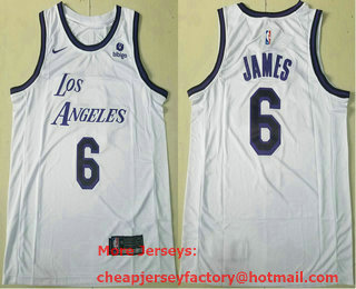 Men's Los Angeles Lakers #6 LeBron James White 2022 Nike Swingman Stitched Jersey With Sponsor