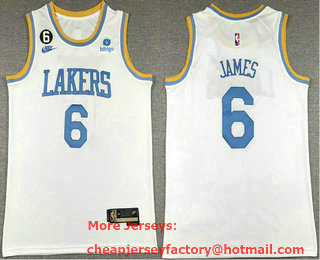 Men's Los Angeles Lakers #6 LeBron James White 2022 Nike Swingman With No 6 Patch Jersey With Sponsor