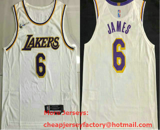Men's Los Angeles Lakers #6 LeBron James White 75th Anniversary Diamond AU 2021 Stitched Jersey