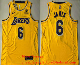 Men's Los Angeles Lakers #6 LeBron James Yellow 2022 Nike AU Stitched Jersey With NEW Sponsor Logo