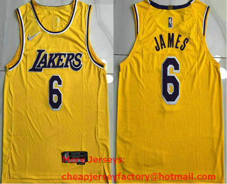 Men's Los Angeles Lakers #6 LeBron James Yellow 75th Anniversary Diamond AU 2021 Stitched Jersey