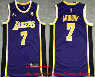 Men's Los Angeles Lakers #7 Carmelo Anthony Purple 2021 Jordan Swingman Stitched Jersey With Sponsor