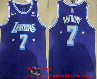 Men's Los Angeles Lakers #7 Carmelo Anthony Purple Diamond 2022 City Edition Swingman Stitched Jersey With Sponsor