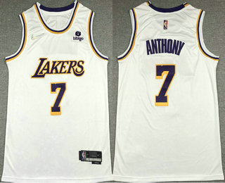 Men's Los Angeles Lakers #7 Carmelo Anthony White 75th Anniversary Diamond 2021 Stitched Jersey With Sponsor