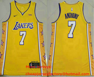 Men's Los Angeles Lakers #7 Carmelo Anthony Yellow 2021 Nike City Edition Swingman Jersey With Sponsor Logo
