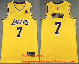 Men's Los Angeles Lakers #7 Carmelo Anthony Yellow 75th Anniversary Diamond 2021 Stitched Jersey With Sponsor