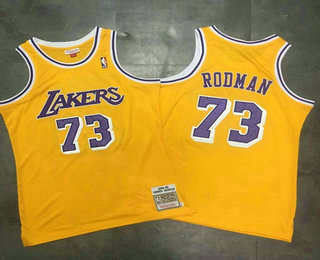 Men's Los Angeles Lakers #73 Dennis Rodman Yellow 1998-99 Hardwood Classics Mesh Jersey