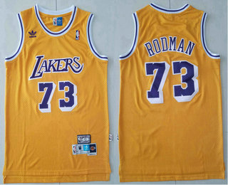 Men's Los Angeles Lakers #73 Dennis Rodman Yellow Swingman Stitched NBA Throwback Jersey