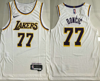 Men's Los Angeles Lakers #77 Luka Doncic White Heat Press Jersey